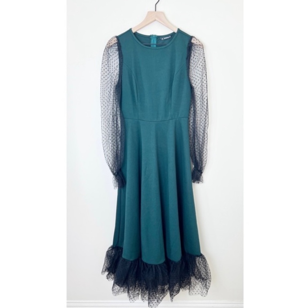 SHEIN Women’s Plus Dobby Mesh Long Sleeve Midi Dress - Picture 4 of 4